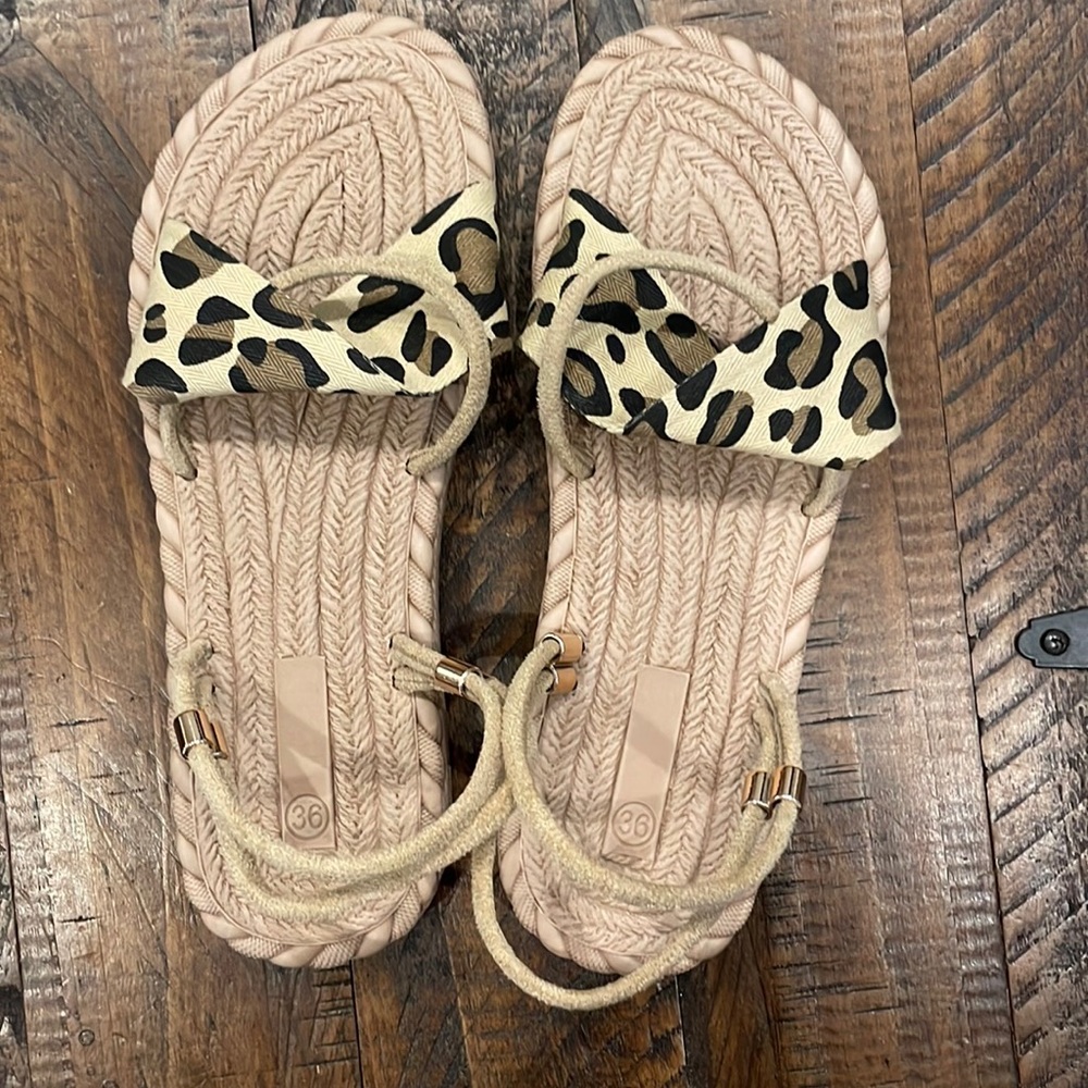 Sandals, leopard print